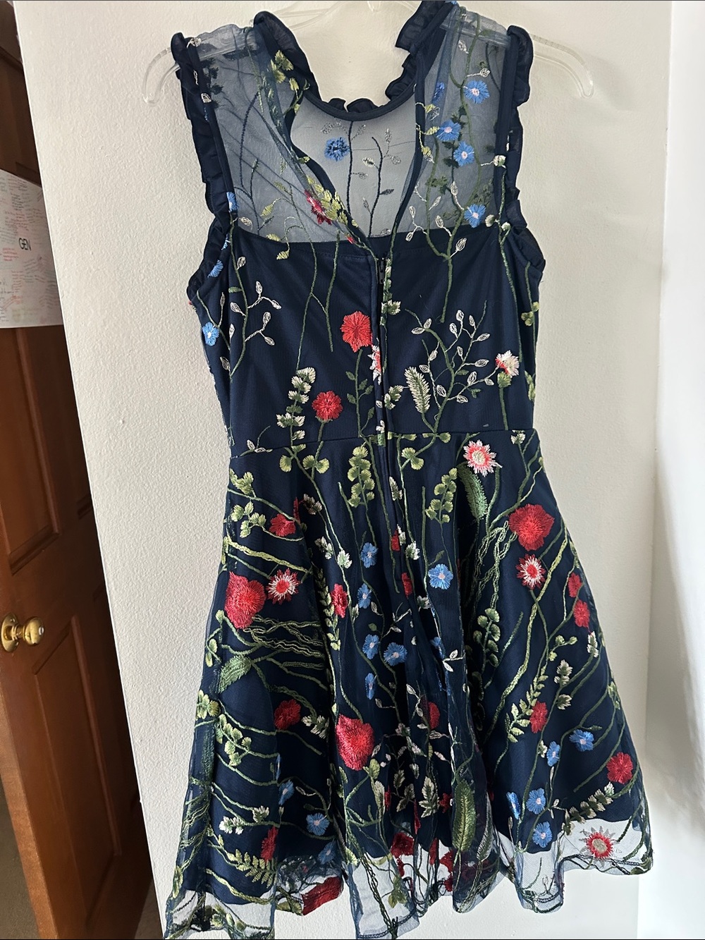 City Studio Navy Mini Dress with Red & Blue Floral Embroidery - Picture 3 of 3